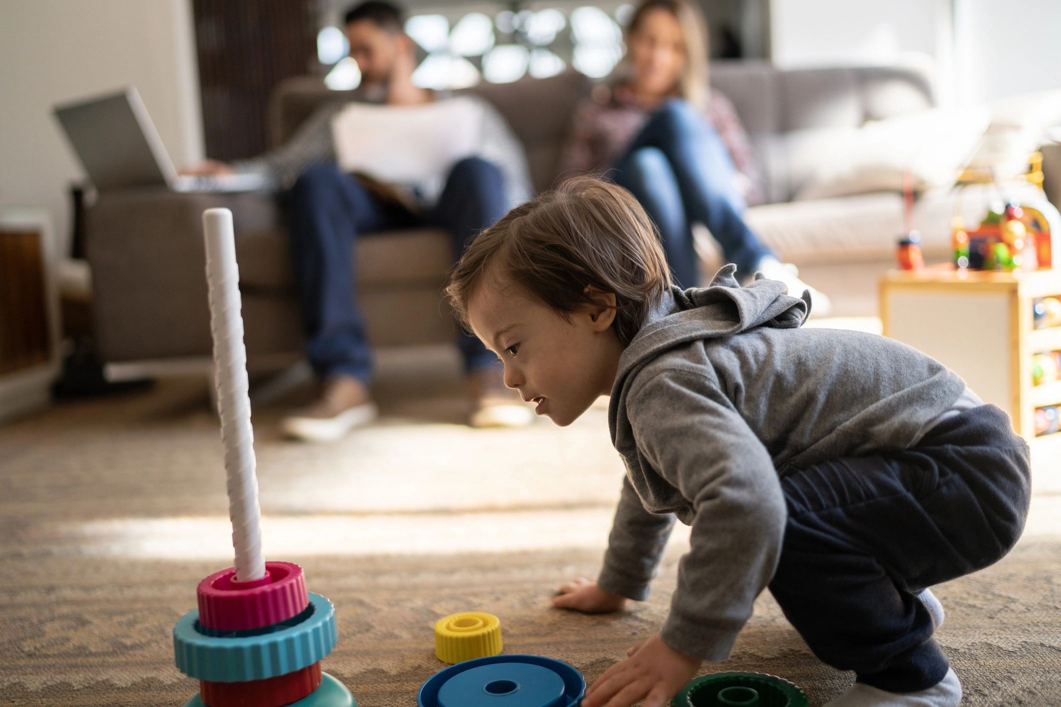 Toddler enjoying educational play at home