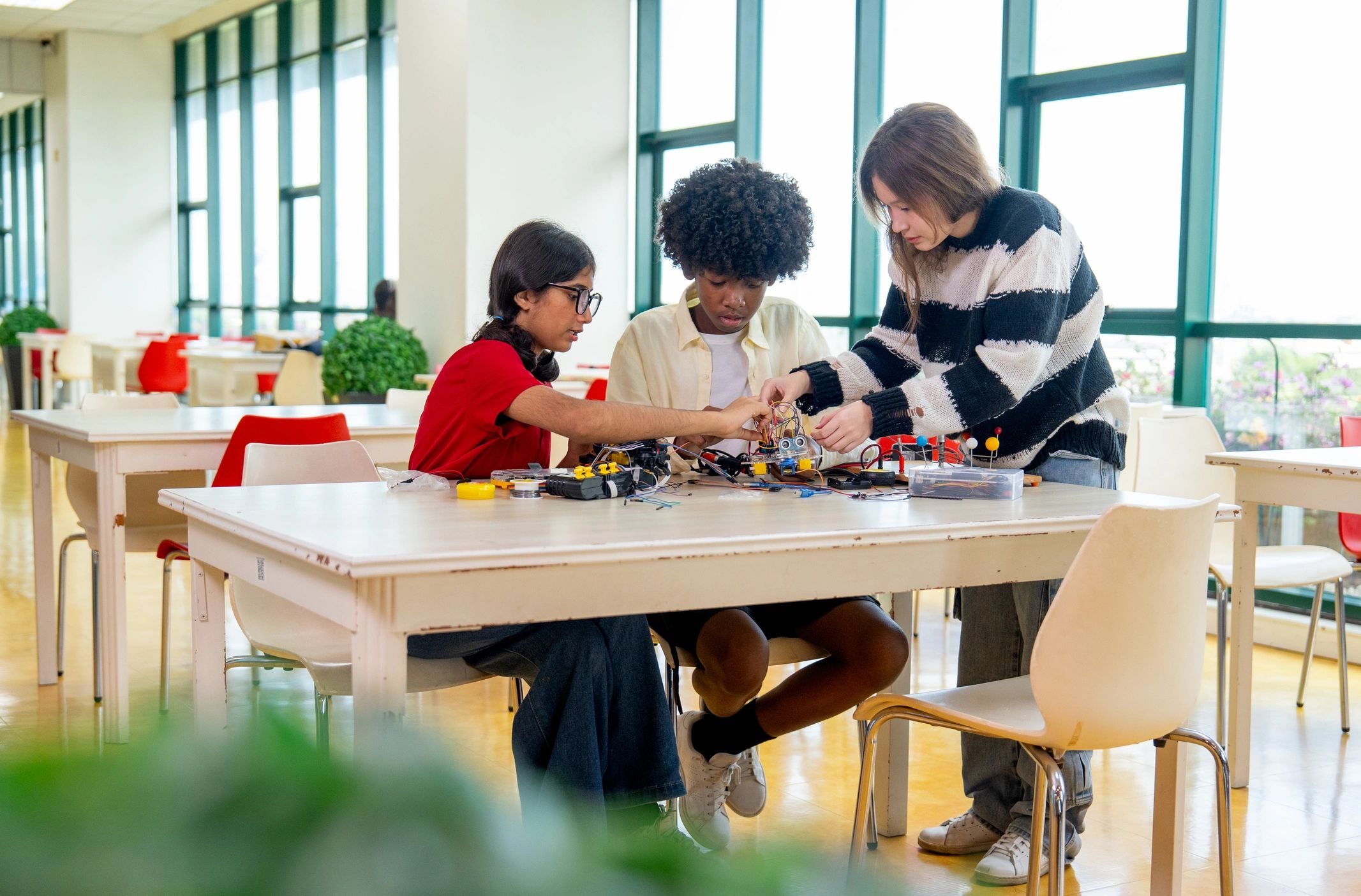 Children collaborating on a STEM building activity